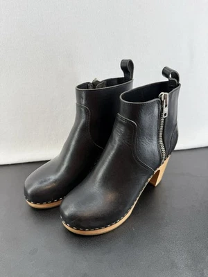 Bota de couro sueca Hasbeens Z10304 preta com zíper Emy altura no tornozelo tamanho UE 39 EUA 8,5 - Imagem 1 de 4