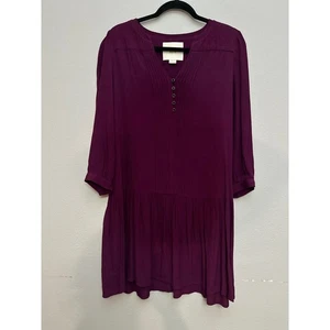 Vestido túnica Maeve Anthro ciruela púrpura plisado cuello en V abotonada talla pequeña - Imagen 1 de 5