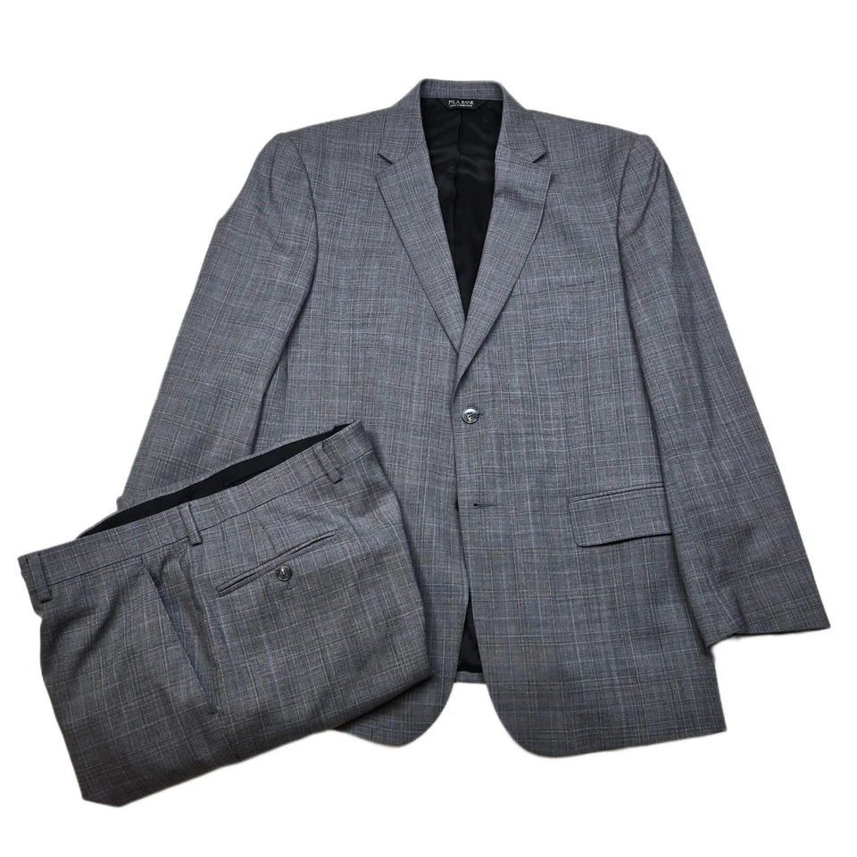Traje de lana JoS A Band para hombre 42R 42 2 piezas pantalones 36x30 gris a cuadros ajuste a medida Foto 1 de 4