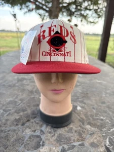 Rare NWT VTG Cincinnati Reds Eds West Signatures Pin Stripe SnapBack Hat Cap MLB - Picture 1 of 10