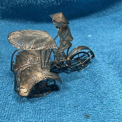 Vintage Chinese Export Silver Tone Rickshaw Bicycle Unmarked - Изображение 1 из 4
