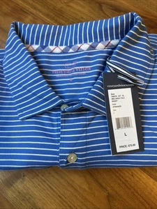 NEW Vineyard Vines Men’s Size Large Polo Spinnaker Stripe Blue NWT - Picture 1 of 7