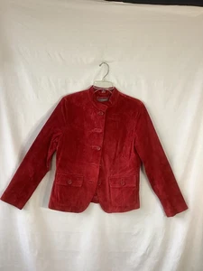 Liz Clairborne Jacket Womens Medium Red Suede Blazer Long Sleeve Button Front - Picture 1 of 9