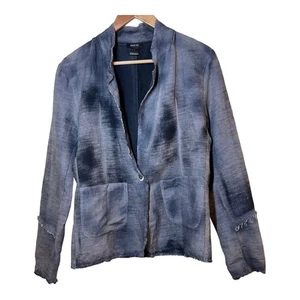 Avant Toi Dyed Denim Look Blazer Jacket Cotton Hemp Blend Womens Medium Raw Hem - Picture 1 of 5