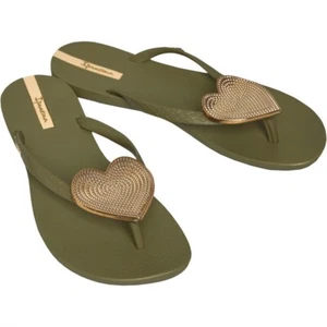 Sandalias Ipanema para mujer corazón puntos dorados chanclas en verde caqui talla 6 UE 39 - Imagen 1 de 2