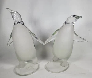 2 Penguins 9.5" & 8" Lucite Acrylic Frosted Belly, Clear Green Body/Tail - Picture 1 of 12