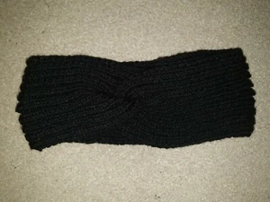 Handmade Hand Knitted Twisted Headband, ear warmer, ear muff, head wrap - Black - Picture 1 of 2