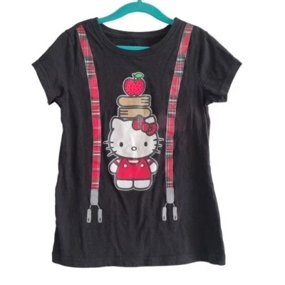 Hello Kitty Girls 7/8 Black Suspender Y2K Nerd Geek School Short Sleeve Shirt - Image 1 of 4