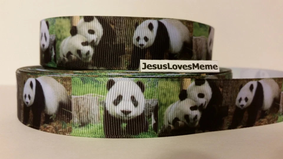 Grosgrain Ribbon, Life-Like Panda Bears Portraits Black & White Bear, 1" Wide - Image 1 of 1