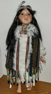 18" Tall Native American Porcelain Girl Doll Headdress  - Picture 1 of 3