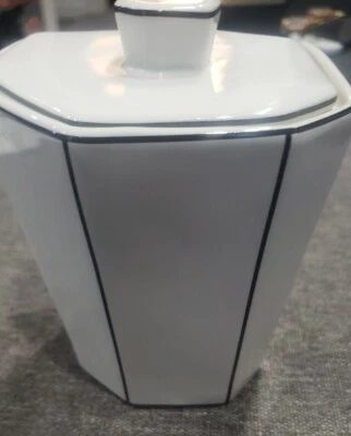 Usado RARO FRASCO DE ALGODÃO DE CERÂMICA PRETO E BRANCO KASSATEX NY  - Imagem 1 de 4