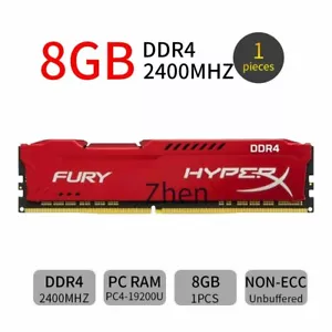 8GB 4GB DDR4 2400MHz PC4-19200U 288Pin DIMM Desktop Memory SDRAM HyperX FURY BT - Picture 1 of 8