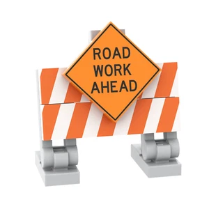 Construction Barrier - Road Work Ahead - Minfig Scale -  Custom Printed - MOC - Picture 1 of 2