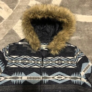 Seventh Avenue Jacket Women XL Blue Gray  Aztec Nordic Full Zip Hoodie Quilted - Picture 1 of 14