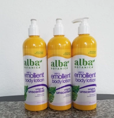 Pack de 3 lociones corporales muy emolientes Alba Botanica, originales sin perfume, 12 fl. Oz. Foto 1 de 4