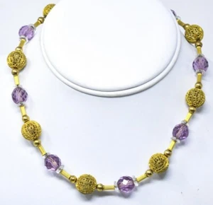 Art Deco Czechoslovakian Amethyst Glass & gilt filigree bead Necklace ca. 1930's - Picture 1 of 6