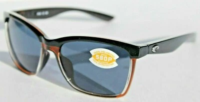 COSTA DEL MAR Anaa POLARIZED Sunglasses Shiny Black/Brown/Gray 580P NEW - Image 1 of 4