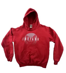 VINTAGE Indiana Hoosiers Sweatshirt Mens Small Red Hoodie Pullover Spell Out - Picture 1 of 11