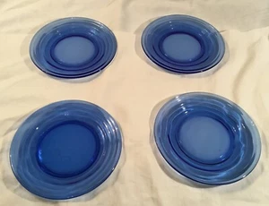 Beautiful Set of 4 Hazel Atlas MODERNTONE Cobalt Blue Bread 6 In. Plates - Picture 1 of 8