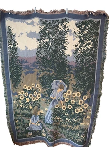 Goodwin Weavers Tapestry Blanket Victorian Garden Woman/Child Cottage Country - Picture 1 of 19