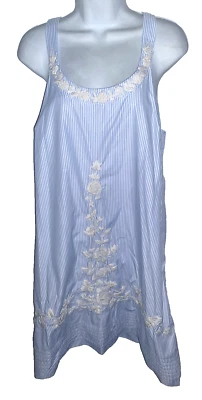 GRETCHEN SCOTT Embroidered Blue Pinstripe Shift Dress Size Large - Image 1 of 4