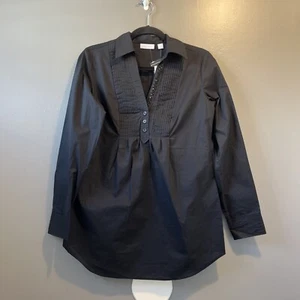 New York & Company Cotton Popover Tunic Top Womens S Black Long Sleeve - Picture 1 of 17