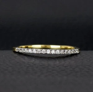 14K Yellow Gold Finish 1Ctw Round Lab Created Diamond Half Eternity Wedding Band - Picture 1 of 4