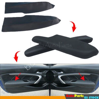 Capa preta apoio de braço painéis de porta couro sintético Honda Civic Fit 2006-2011 2 peças - Imagem 1 de 4