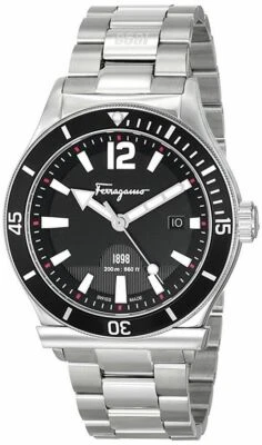 $1495 SALVATORE FERRAGAMO Men's BLACK 43mm Dial 200m Swiss Made Watch FF3130014 - Image 1 of 4