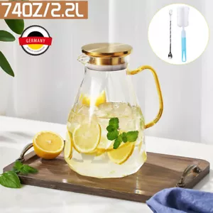2.2Liter Glaskrug mit Deckel Griff Krug Wasserkrug aus Glas Glaskaraffe Saftkrug - Bild 1 von 15