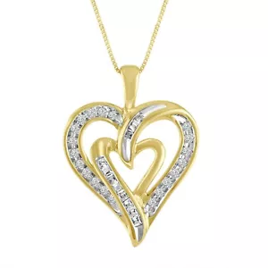 0.30 KT Moissanite 14K Placcato Oro Giallo Legati Cuori Ciondolo Collana - Foto 1 di 12