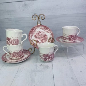 Juego de 4 tazas planas y platillos florales Churchill THE BROOK PINK Inglaterra Pink House - Imagen 1 de 10