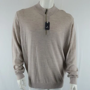 maglione johnnie-O baron manica lunga quarto zip uomo XL misto lana merino sabbia - Foto 1 di 12