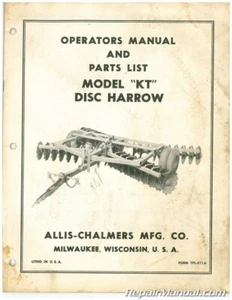 Allis-Chalmers Model KT Disc Harrow Operators Manual & Parts Manual - Picture 1 of 1