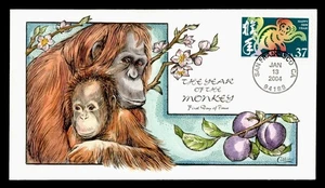 DR WHO 2004 FDC AÑO NUEVO MONKEY COLLINS CACHÉ COLOREADO A MANO M59982 - Imagen 1 de 2