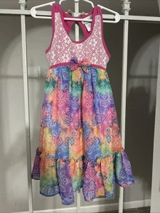 JONA MICHELLE Girls Lined Floral Sun Dress Sz 5 Bow Front Tank Sleeveless - Picture 1 of 13