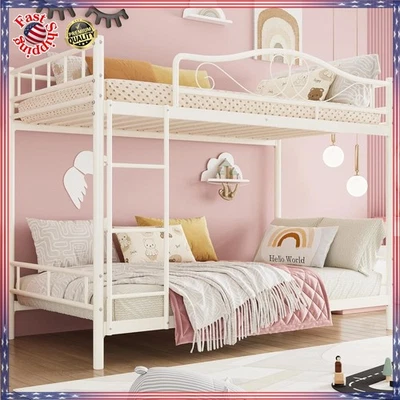  Белая металлическая двухъярусная кровать двухъярусная сверхпрочная двухъярусная кровать рама защита для детей - Изображение 1 из 4