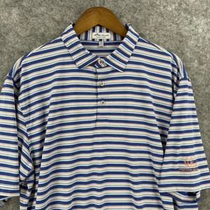 Peter Millar Polo Shirt Mens XL Blue Orange White Stripe Summer Comfort Golf - Picture 1 of 14