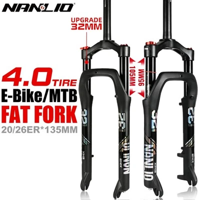 20/26 Inch Fat Bike Suspension Fork 135x9mm Fits 4.0-4.8" Tires Oil Air Forks - Image 1 of 4