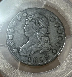 1818 Capped Bust Quarter 25c US Silver Coin Gold Shield PCGS F15 - Picture 1 of 9