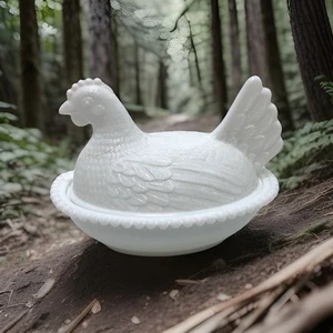 Indiana Glass Hen On Nest White Milk Glass Covered Lidded Candy Dish - Picture 1 of 16