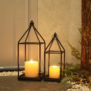 Luxury Lantern Decorative Outdoor&Indoor, Set of 2 (18’’&14’’) Black Metal La... - Picture 1 of 9