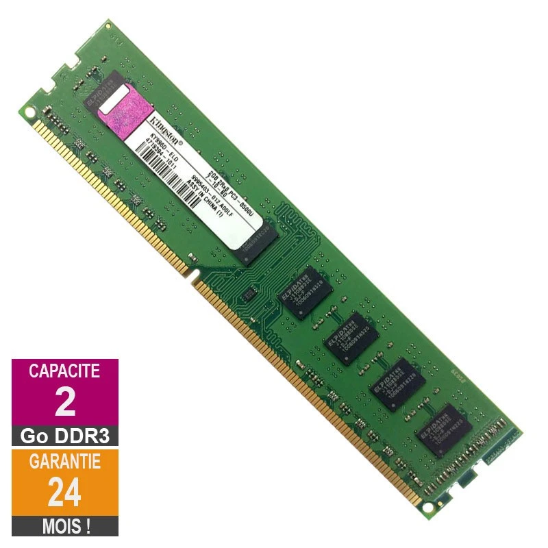Barrette Mémoire 2Go RAM DDR3 Kingston KY996D-ELD PC3-8500U 1066MHz 2Rx8 - Photo 1/1