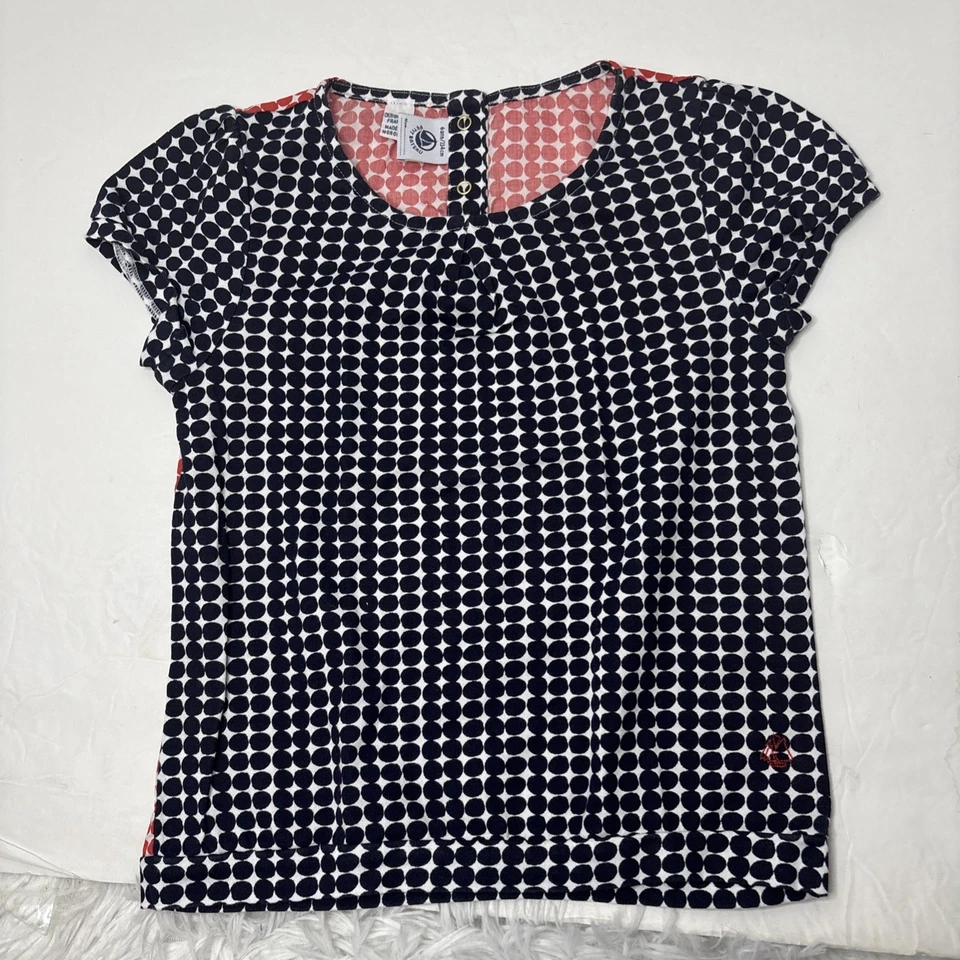 Petit Bateau Niña Niños Lunares Blusa Camisetas Top Azul Marino/Rojo Talla 6 Foto 1 de 4