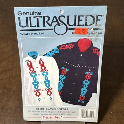Vintage 1990s Ultrasuede Applique Iron-On Kit Turquoise Red Border Craft USA - Imagem 1 de 4