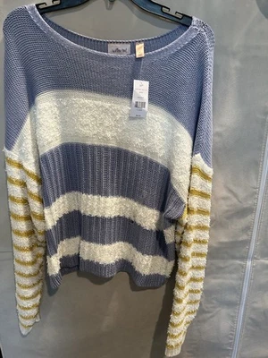 Willow Root X большой синий, белый и желтый в полоску свитер с Ярлыками - Изображение 1 из 4