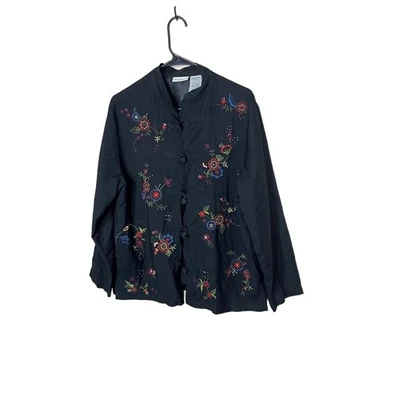 Blazer Chaqueta Grande Vintage Blanco Ciervo Negro Bordado Estampado Floral Foto 1 de 4