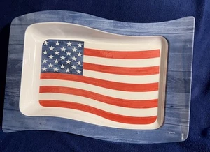 Patriotic Wavy Flag Platter Melamine New Citrus Grove 15” - Picture 1 of 2