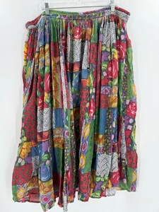 Gorgeous Vintage Patchwork Floral Boho Pleated Skirt Drawstring Size LARGE - Picture 1 of 16