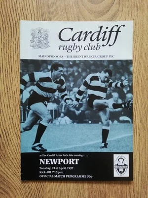 Cardiff v Newport Apr 1992 Rugby Programme - Image 1 of 2